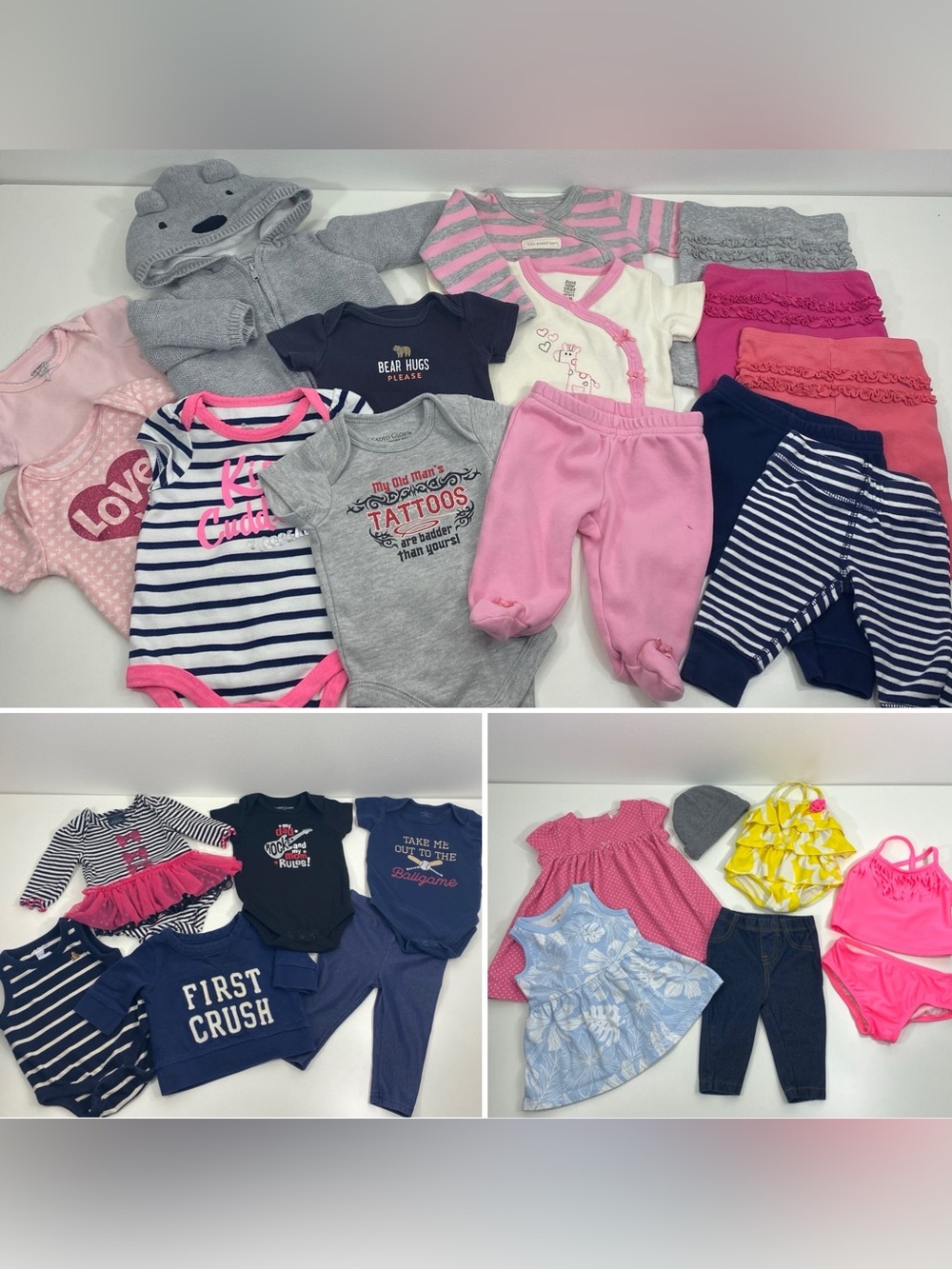 27-Piece Lot Baby Clothes Newborn 0-3M 3M Onesies Bottoms Swimsuits Dresses